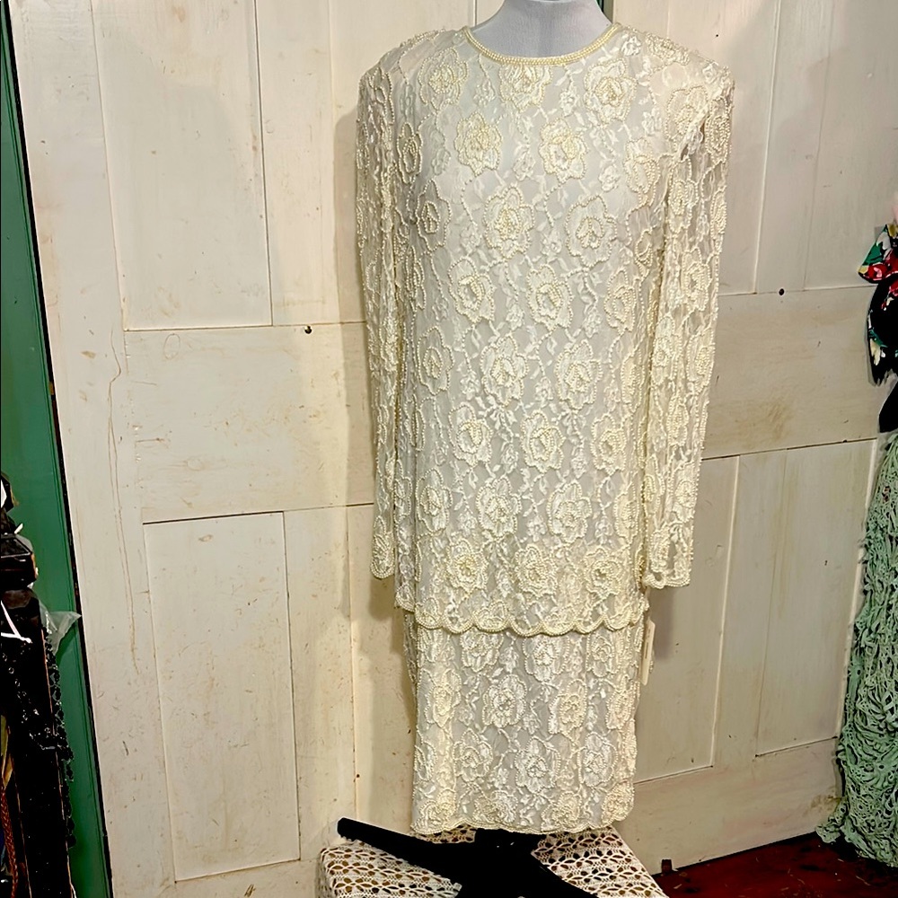 RARE! NWT VTG Papell Boutique Semi-formal Dress Handmade Bead & Pearls Size 14